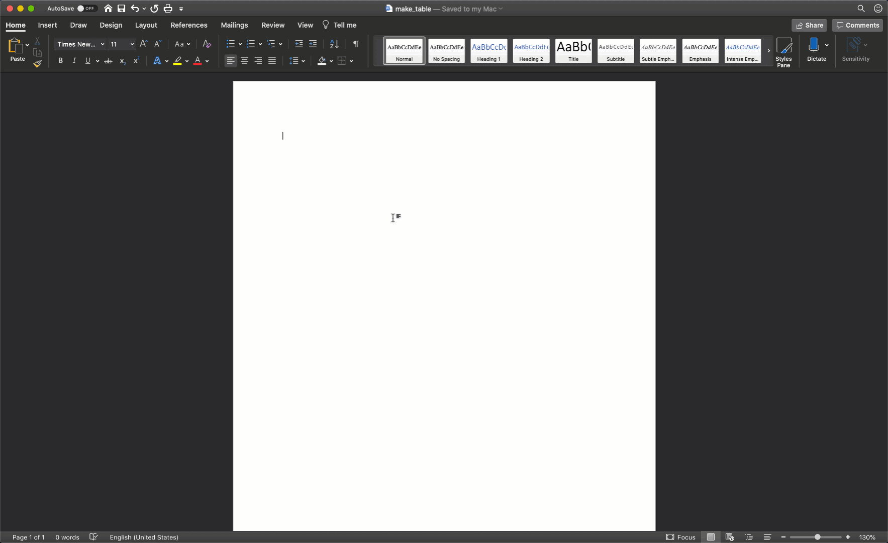 A gif showing how to insert a table into a Microsoft Word document.
