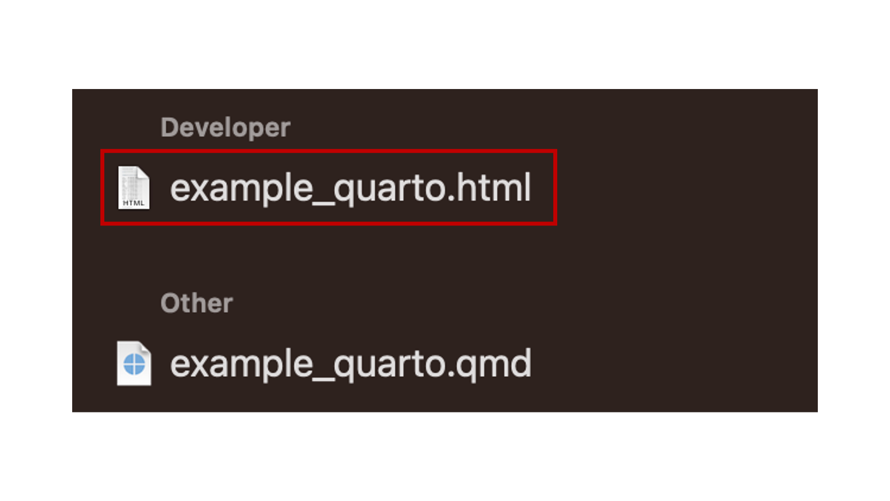 Quarto file and rendered HTML file and on MacOS.