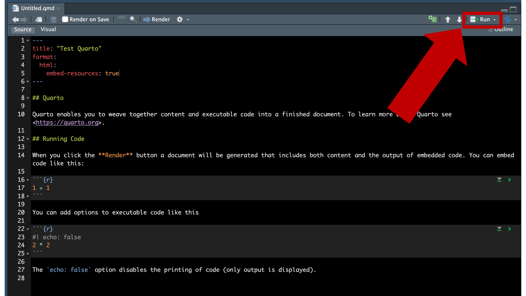 The run button in RStudio.