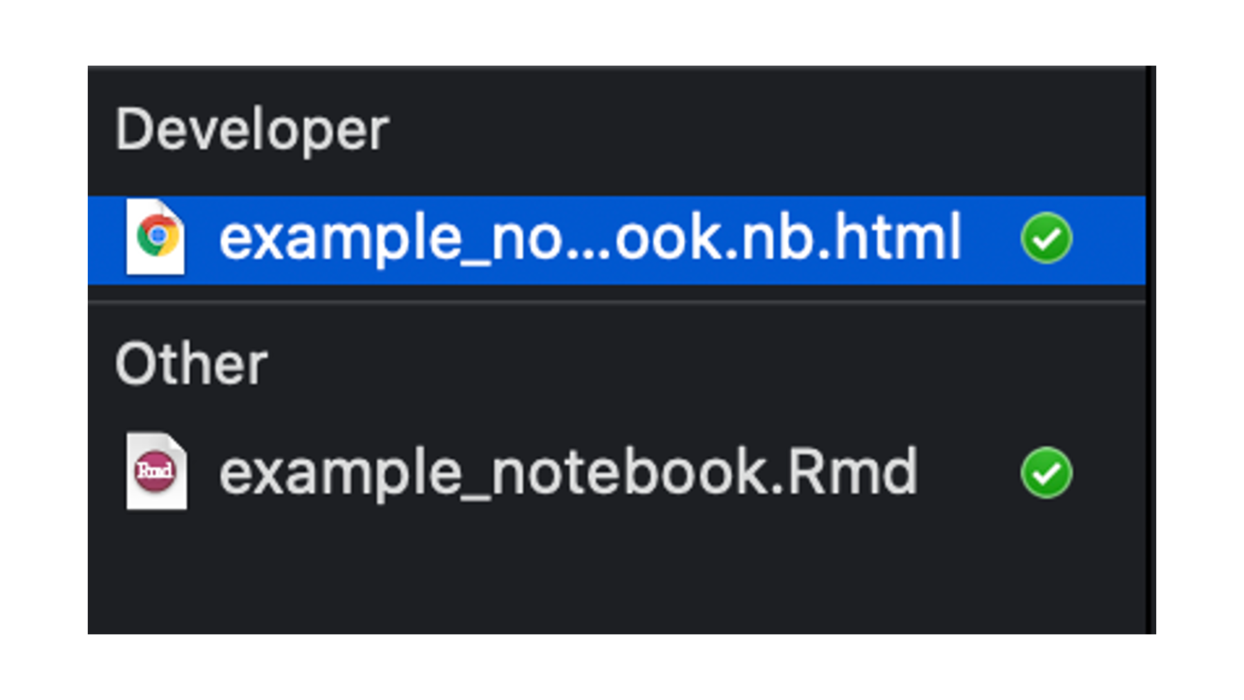 HTML Notebook file and R markdown file on MacOS.